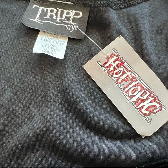 Vintage Y2K Tripp nyc crushed velvet dolly dress in black sz L bell sleeves NWT - Picture 10 of 16